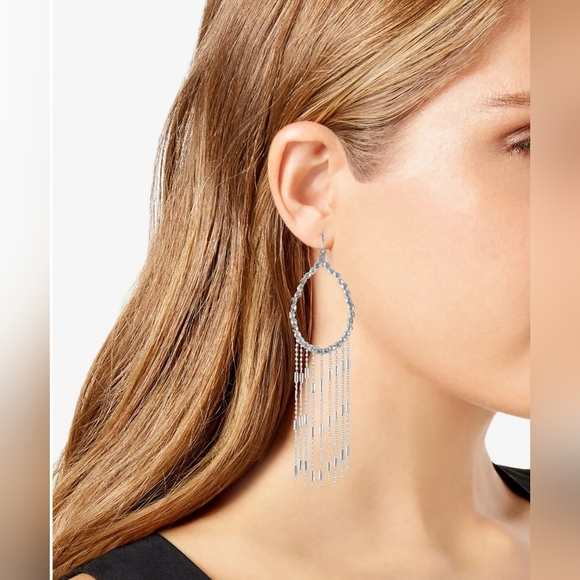 Style & Co Silver-Tone Beaded Pear Shape & Fringe Statement Earrings - Picture 2 of 2